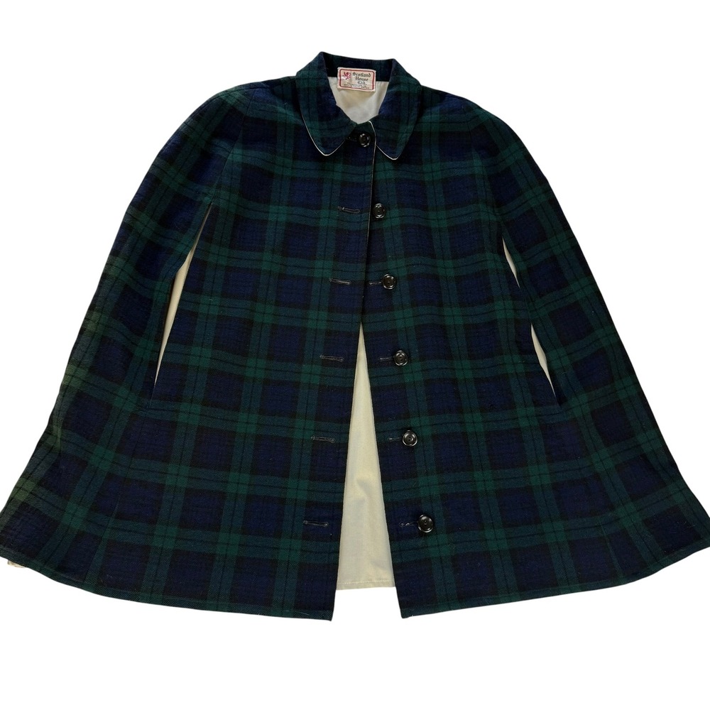 Scotland House Ltd Vintage Reversible Black Watch Plaid Cape Coat Great Britain